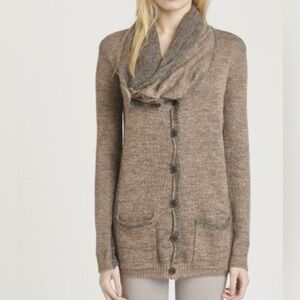 Inhabit Alpaca Linen Cardigan  Sweater Cowel Neck Oatmeal/Beige Small